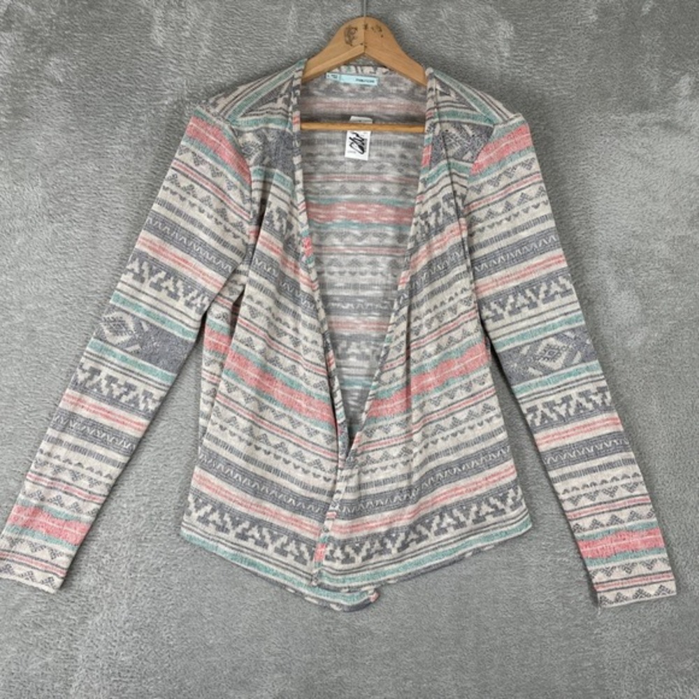 Maurices Cardigan Sweater Womens Large Gray Aztec Print Open Front Boho Knit NWT